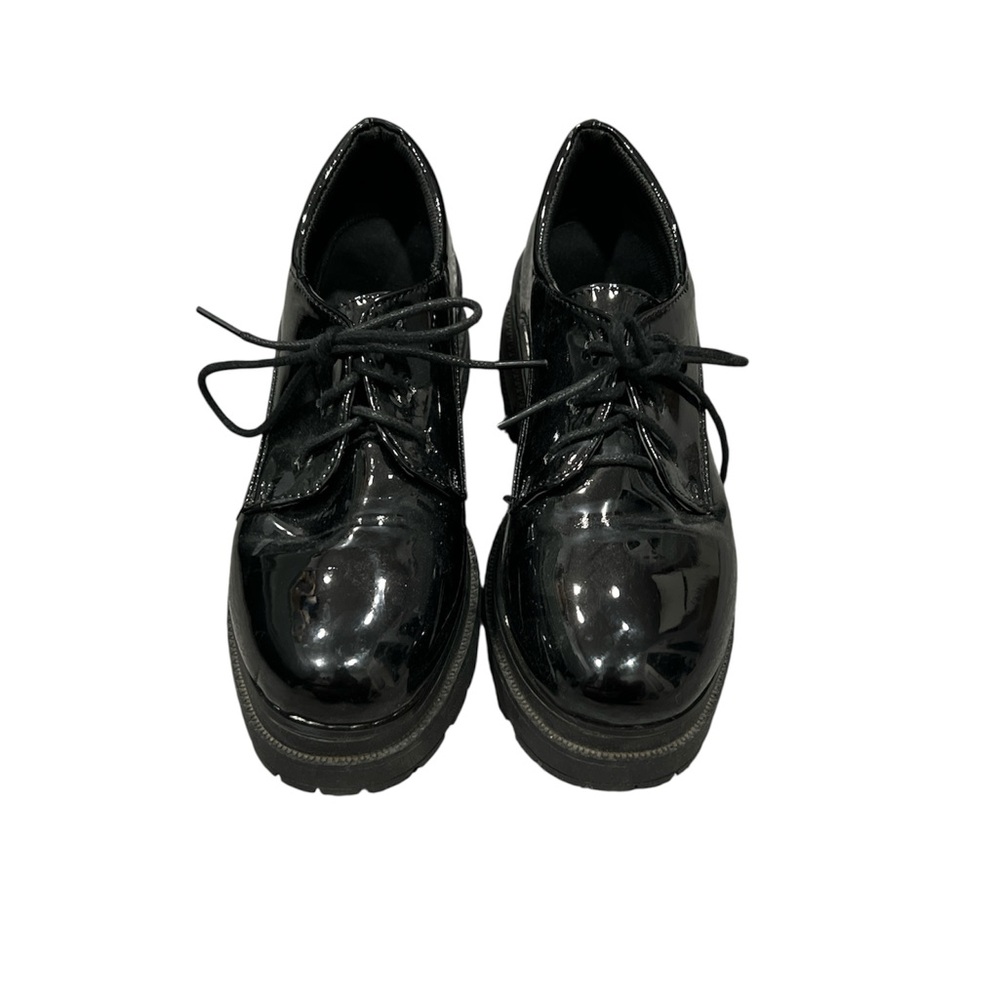 Shiny Black Lace-Up Platform Shoes Boots